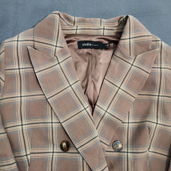 Studio By Torrid Women 1/XL Anna Plaid Deep Taupe Relaxed Tailored Twill Blazer - Picture 4 of 14